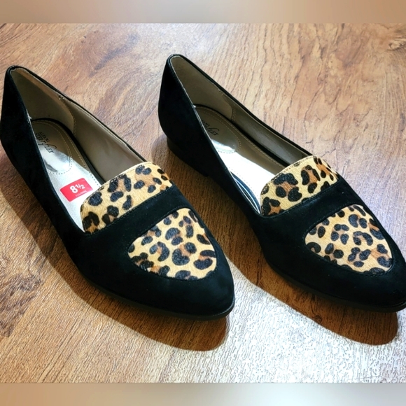 Alfani Step N Flex Zanta2 Suede Size 8.5 Calf Hair/Leopard Print Loafers - Picture 2 of 5